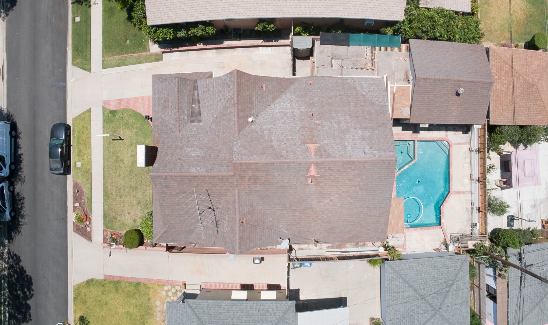 Aerial roof and pool before editing
