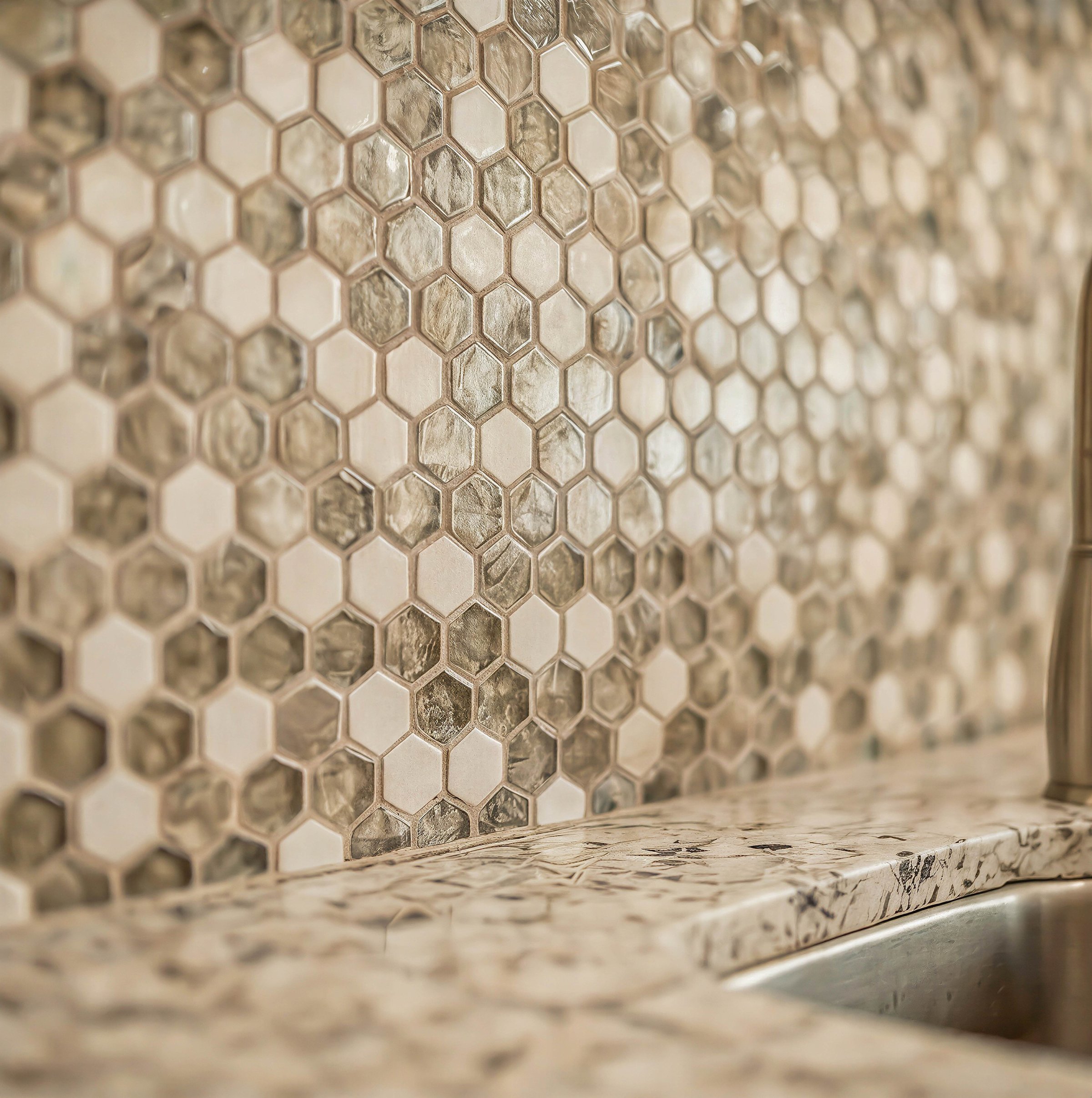 Kitchen backsplash detail — hexagonal mosaic tile