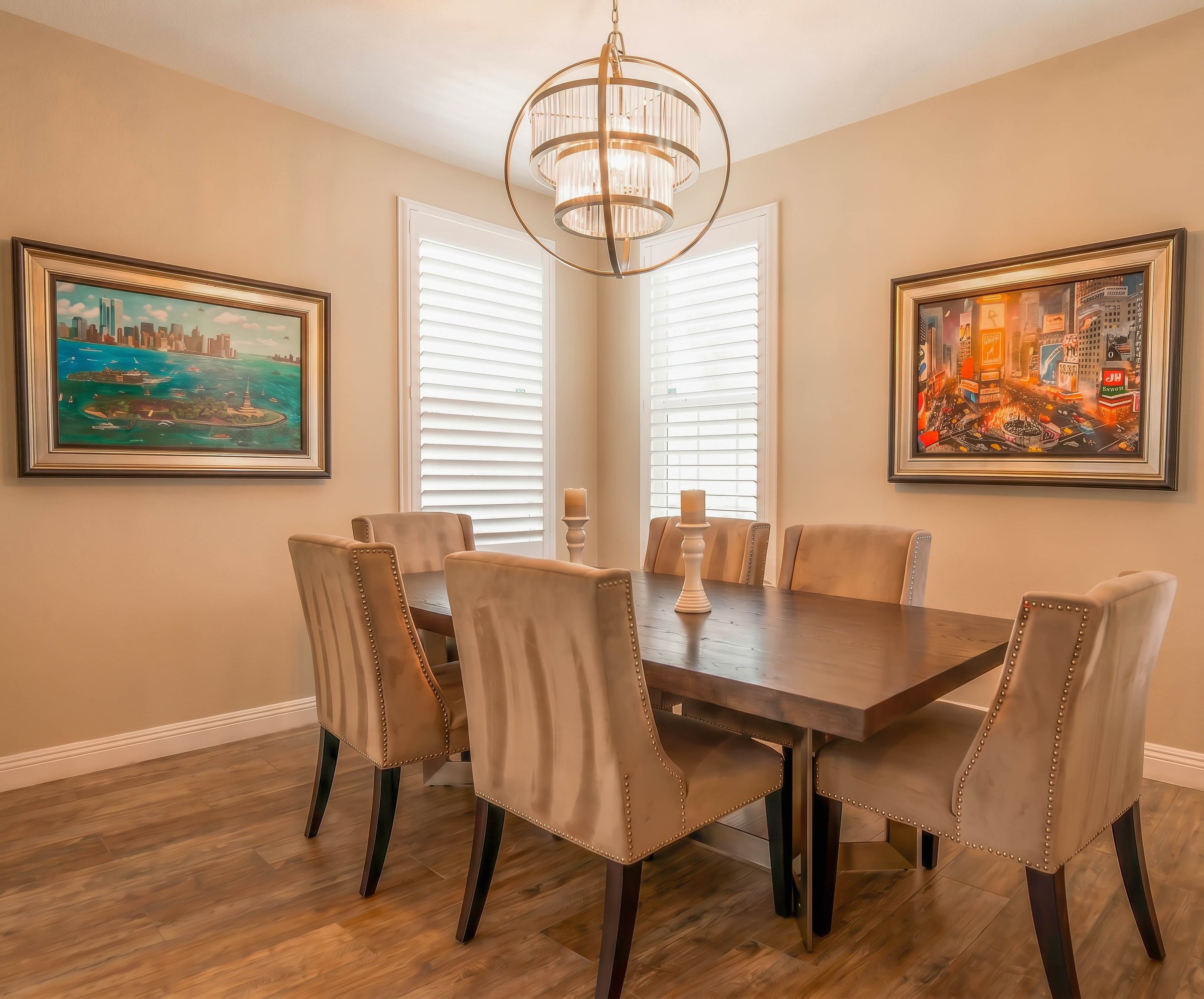 Formal dining room with chandelier