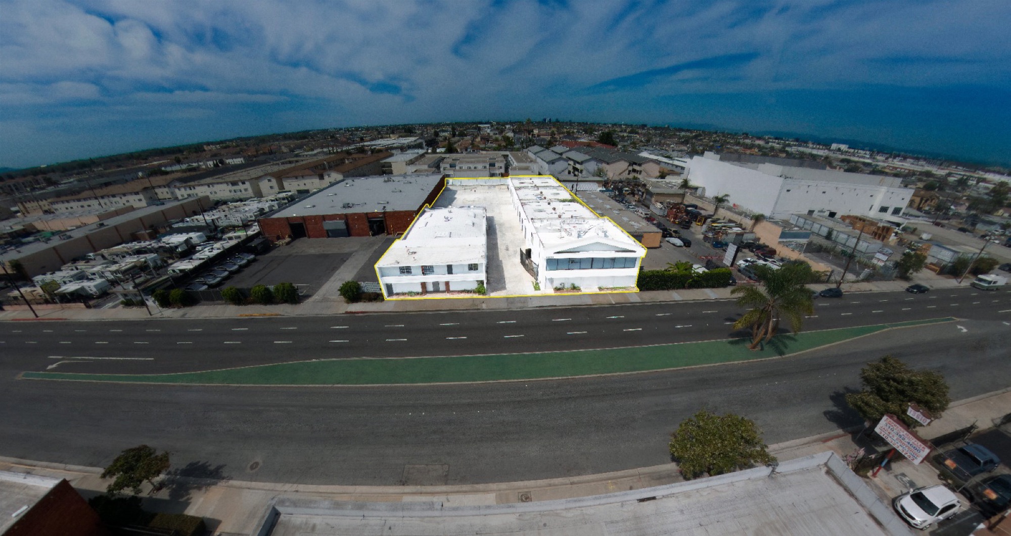Aerial drone view of commercial property